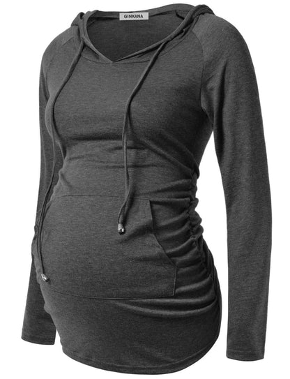 GINKANA Maternity Hoodie Long Sleeves Shirts Casual Maternity Top Pregnancy Sweatshirt Casual Clothes
