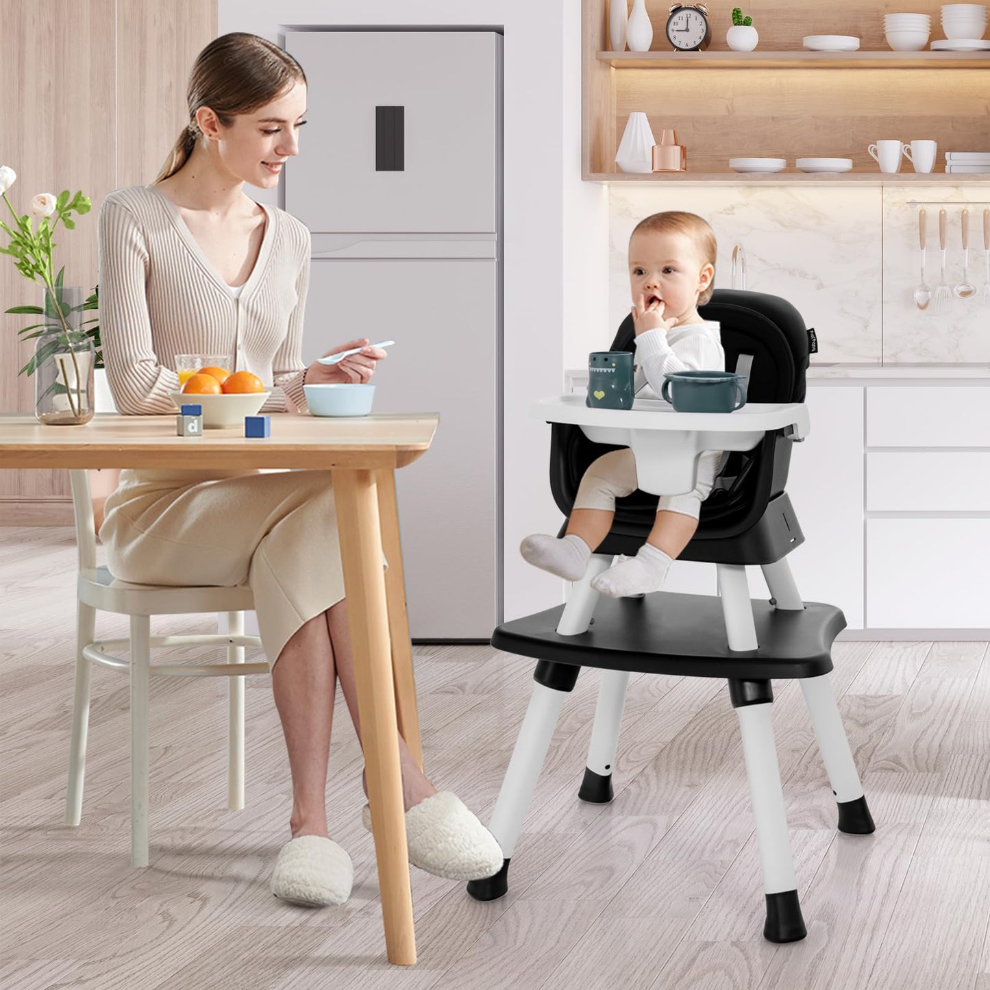 HONEY JOY 8 in 1 Baby High Chair, Convertible Highchair for Babies and Toddlers/Table and Chair Set/Building Block Table/Booster Seat/Stool/Toddler Chair with Safety Harness (Wave Gray)
