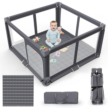 Foldable Baby Playpen - 50"x50" Safety Play Yard for Babies & Toddlers - Indoor & Outdoor Use with Carry Bag - Collapsible, Portable Play Yard, Dark Gray