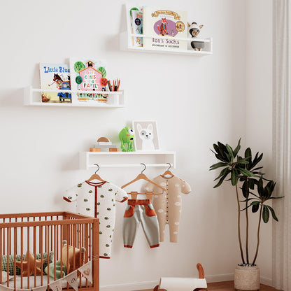 Fixwal Nursery Book Shelves, 16.5 Inch Floating Bookshelves for Wall Set of 3, Baby Nursery Decor, Solid Wood Wall Mounted Shelves for Books, Toys and Decor Storage (Brown)