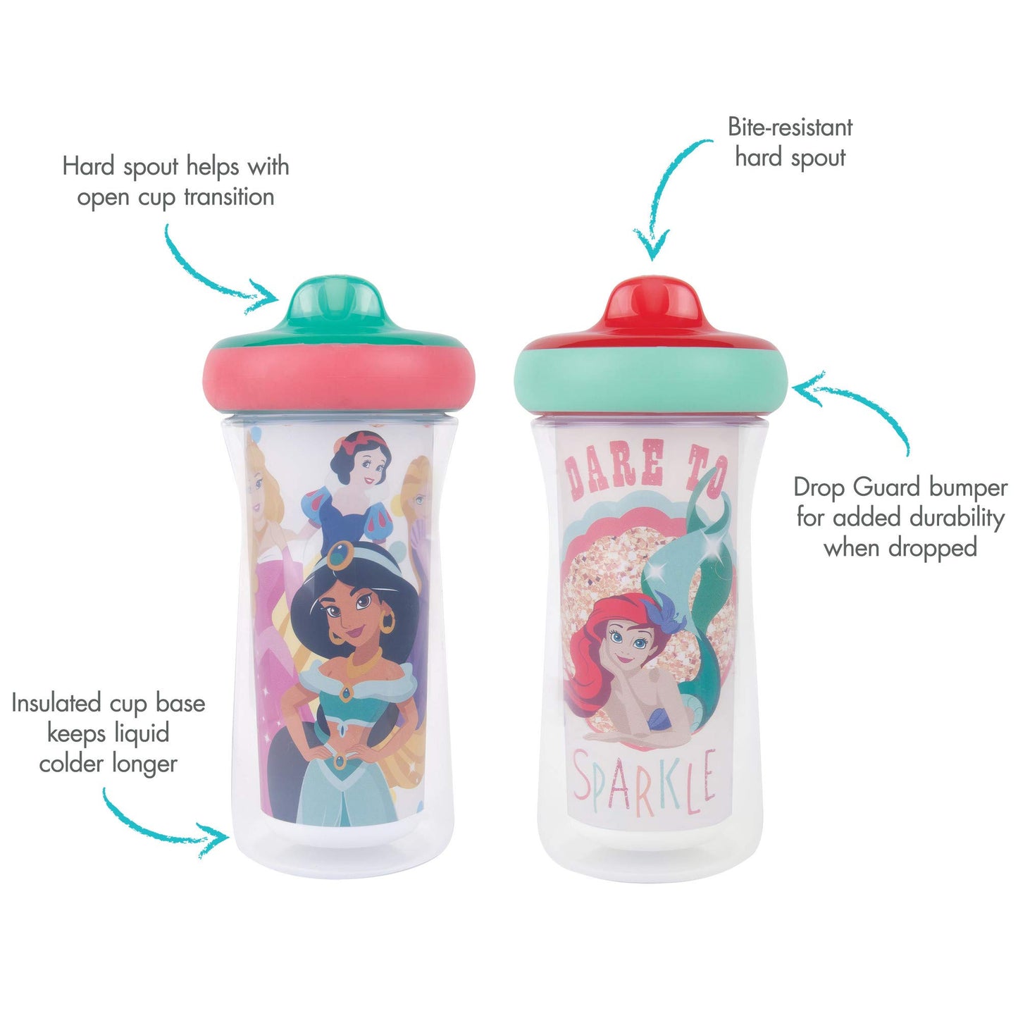 The First Years Disney Minnie Mouse Insulated Sippy Cups - Insulated Toddler Cups with Bite-Resistant Hard Spout - 9 Ounces - 2 Count