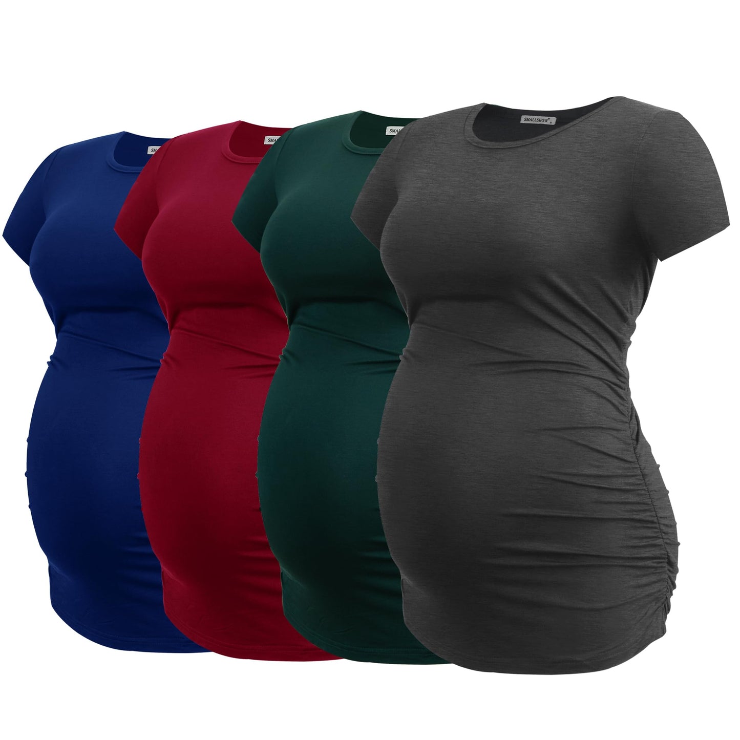 Smallshow Women's 4 Pack Maternity Shirts Short Sleeve Pregnancy Tops Clothes