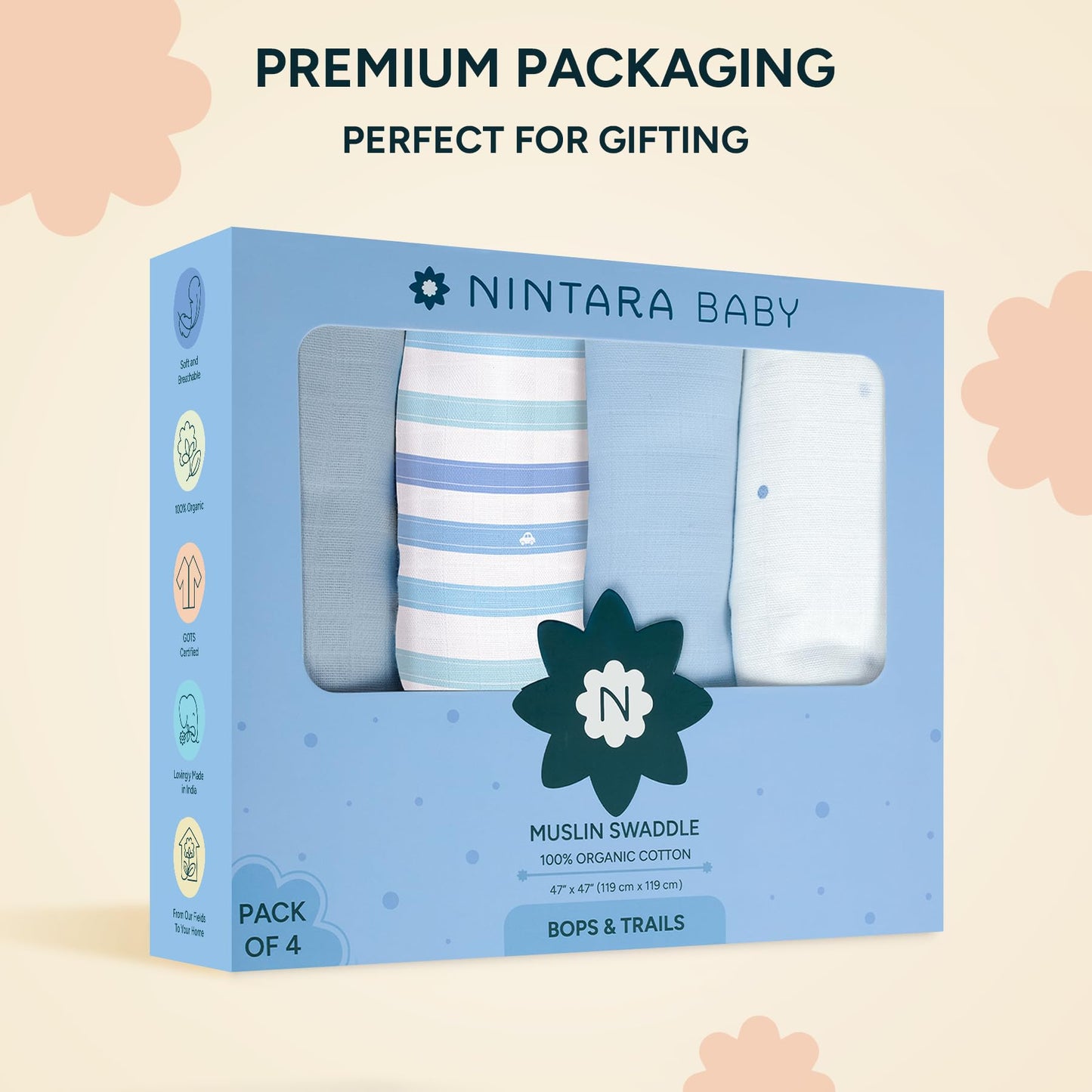 Muslin Swaddle Blankets for Newborns, 3 Pack Multipurpose 100% Organic Cotton, Ultra Soft Breathable Receiving Blanket 47 x 47 inches, Swaddle Wrap for Baby Boys & Girls