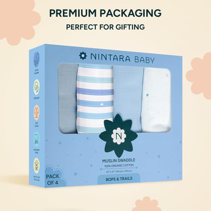 Muslin Swaddle Blankets for Newborns, 3 Pack Multipurpose 100% Organic Cotton, Ultra Soft Breathable Receiving Blanket 47 x 47 inches, Swaddle Wrap for Baby Boys & Girls