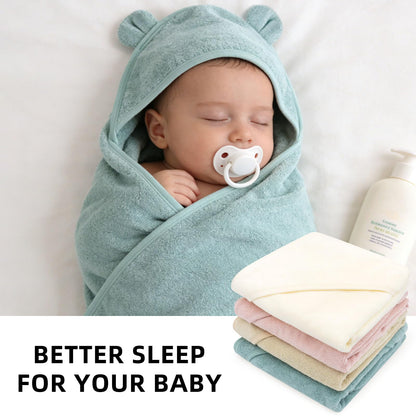 LifeTree 1 Pack Baby Hooded Towel with 1 Pack Washcloth for Newborn, 100% Cotton Bath Towel for Babies, Infant, Toddler and Kids, Thick,Soft and Absorbent, 30 * 30 Inches, Newborn Essentials, Pink
