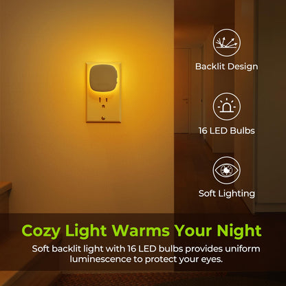 AUVON Plug-in LED Backlit Night Light with Motion Sensor & Dusk to Dawn Sensor, Dimmable Warm White Nightlight with 1-50 lm Adjustable Brightness for Bedroom, Bathroom, Stairs, Hallway (4 Pack)