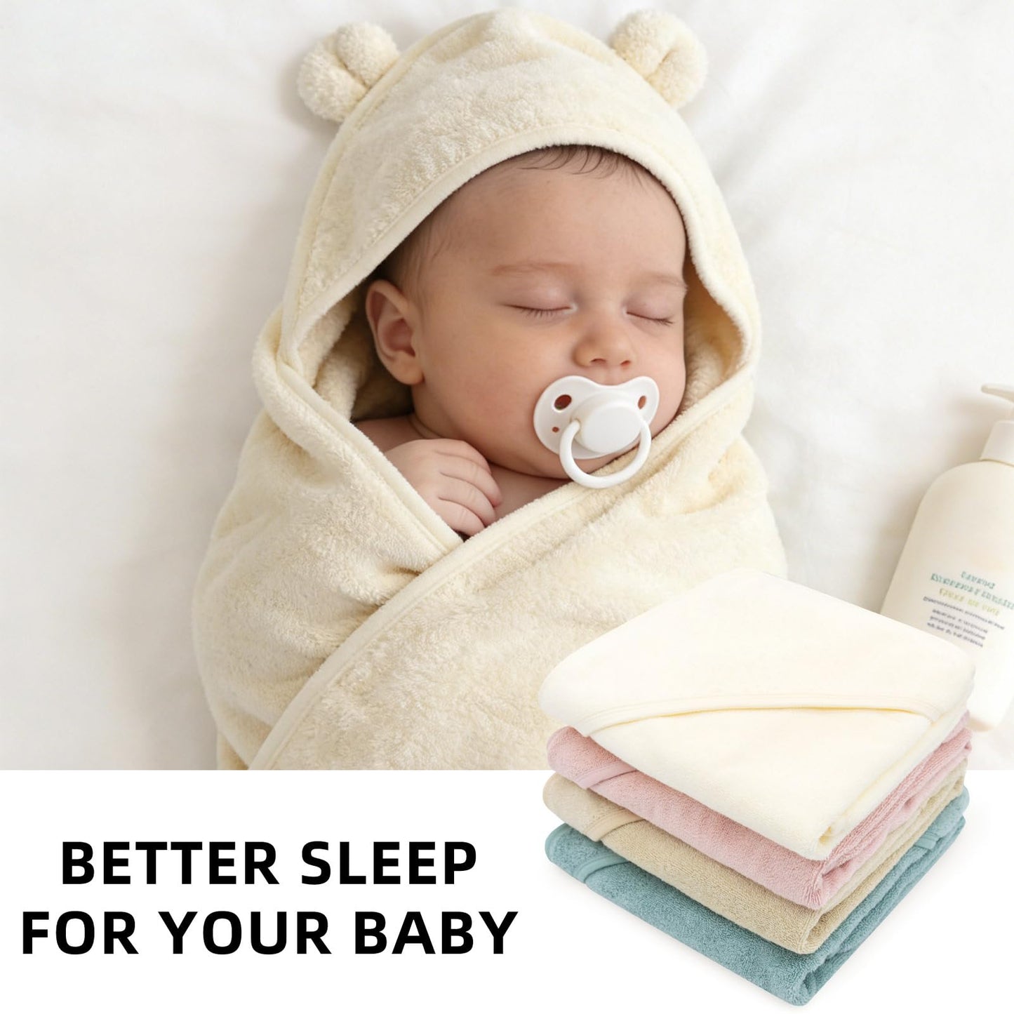 LifeTree 1 Pack Baby Hooded Towel with 1 Pack Washcloth for Newborn, 100% Cotton Bath Towel for Babies, Infant, Toddler and Kids, Thick,Soft and Absorbent, 30 * 30 Inches, Newborn Essentials, Pink