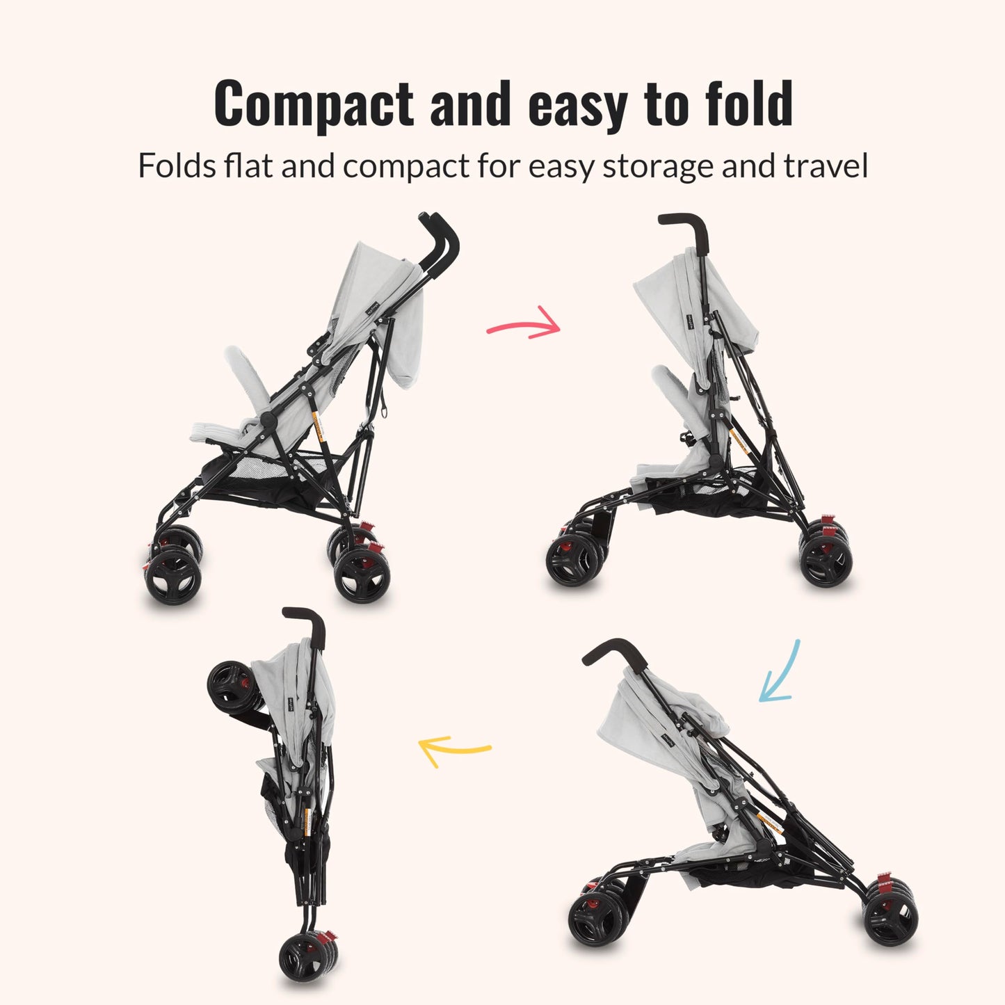 Dream On Me Vista Moonwalk Baby Stroller, Lightweight Travel Umbrella Stroller with Compact Fold, Smooth Ride Wheels, Multi-Position Recline, Spacious Storage Basket with Cup Holder, Light Gray