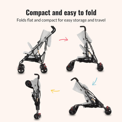 Dream On Me Vista Moonwalk Baby Stroller, Lightweight Travel Umbrella Stroller with Compact Fold, Smooth Ride Wheels, Multi-Position Recline, Spacious Storage Basket with Cup Holder, Light Gray
