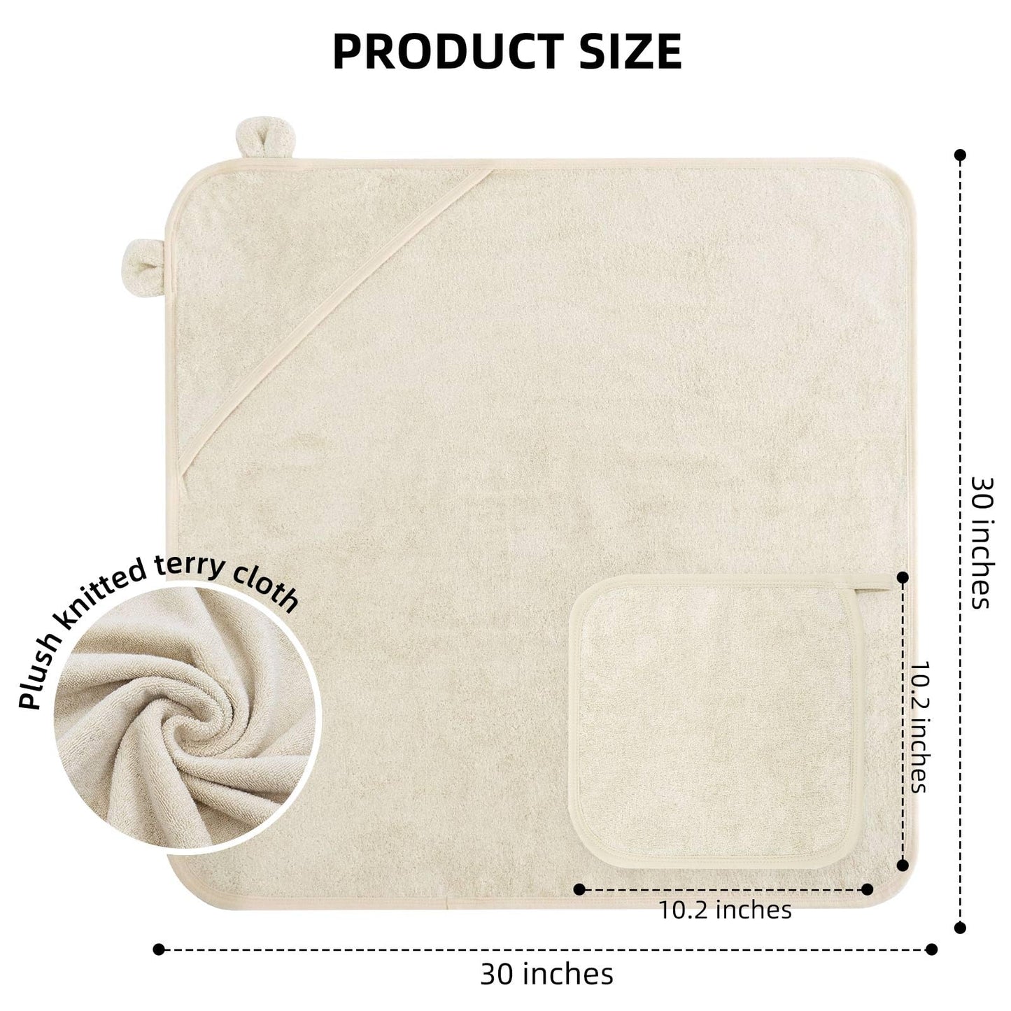 LifeTree 1 Pack Baby Hooded Towel with 1 Pack Washcloth for Newborn, 100% Cotton Bath Towel for Babies, Infant, Toddler and Kids, Thick,Soft and Absorbent, 30 * 30 Inches, Newborn Essentials, Pink