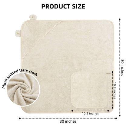 LifeTree 1 Pack Baby Hooded Towel with 1 Pack Washcloth for Newborn, 100% Cotton Bath Towel for Babies, Infant, Toddler and Kids, Thick,Soft and Absorbent, 30 * 30 Inches, Newborn Essentials, Pink