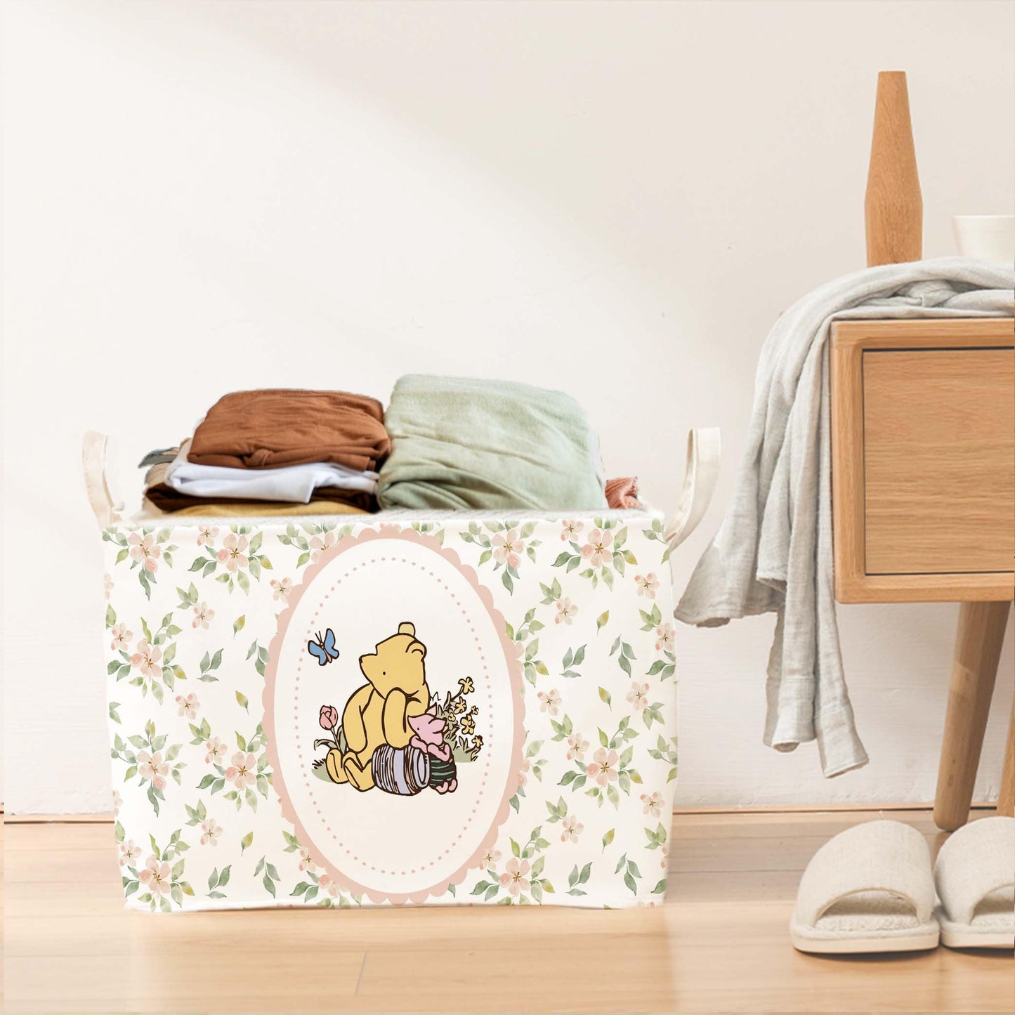 Winnie Nursery Decor, the Pooh Baby Stuff, Winnie Storage Nursery Basket, Large squarecanvas Laundry Hamper With A Waterproof PECoating, Foldable, Toys Bin, Baby Nursery HamperDecor, Star