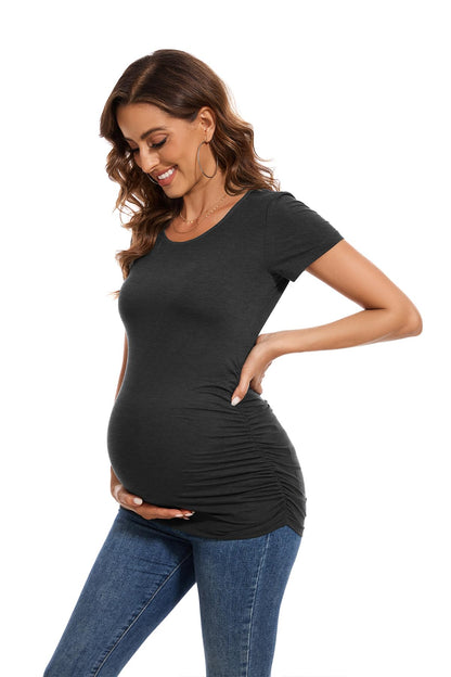 Smallshow Women's 4 Pack Maternity Shirts Short Sleeve Pregnancy Tops Clothes