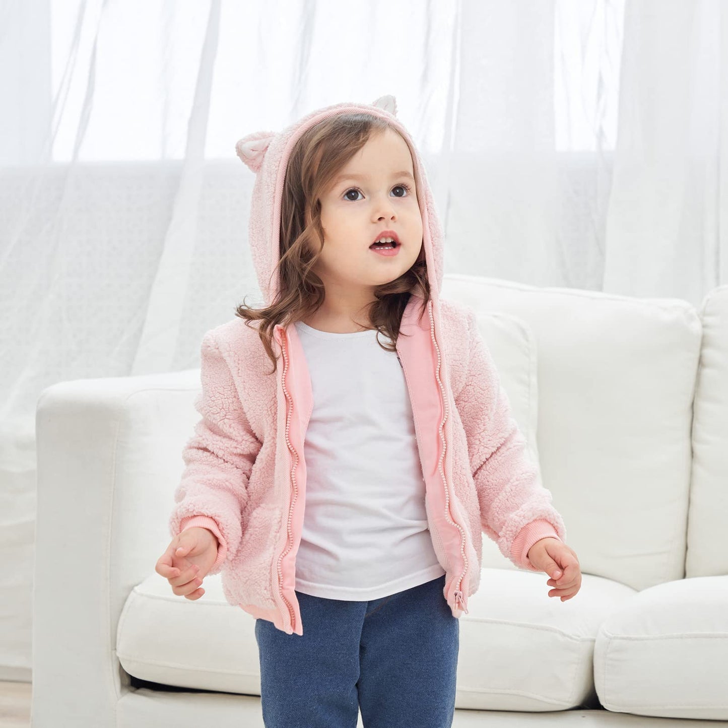 Newborn Infant Baby Boys Girls Cartoon Fleece Hooded Jacket Coat with Ears Warm Todder Kids Outwear Coat Zipper Up 0-6Y