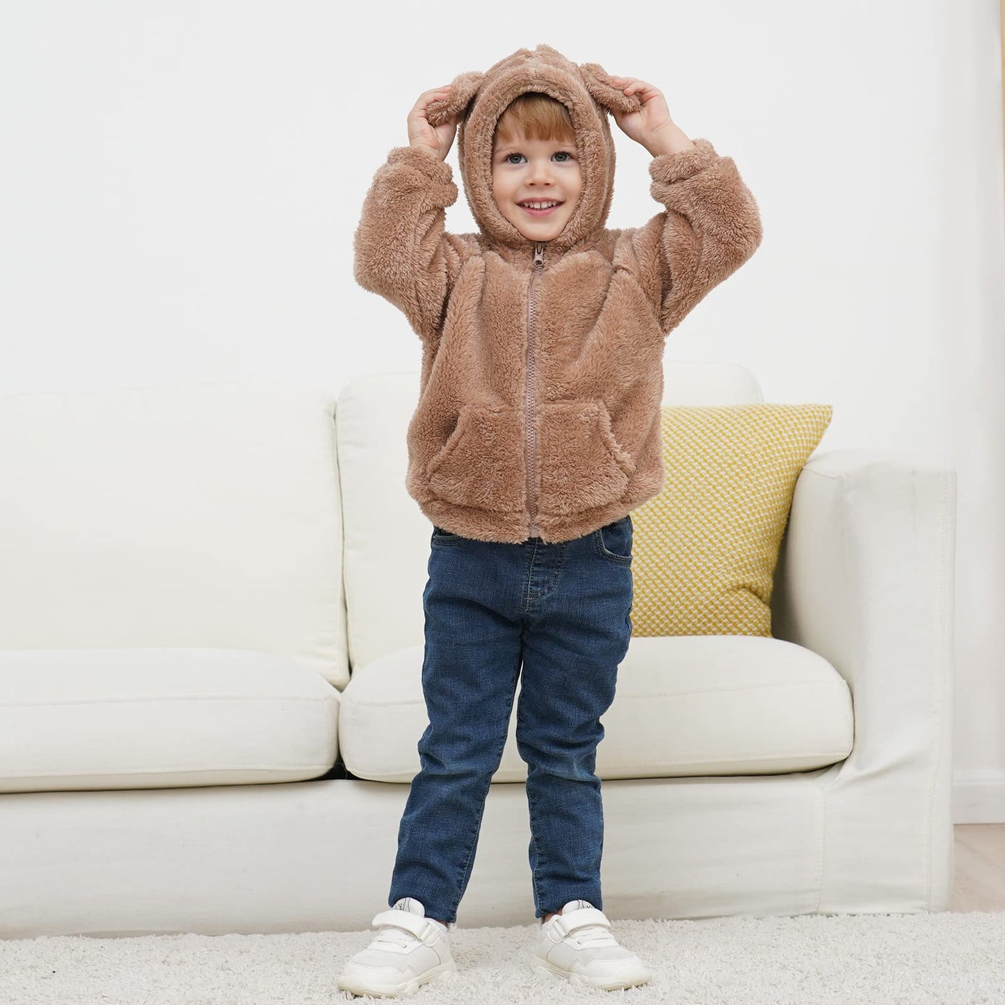 Newborn Infant Baby Boys Girls Cartoon Fleece Hooded Jacket Coat with Ears Warm Todder Kids Outwear Coat Zipper Up 0-6Y