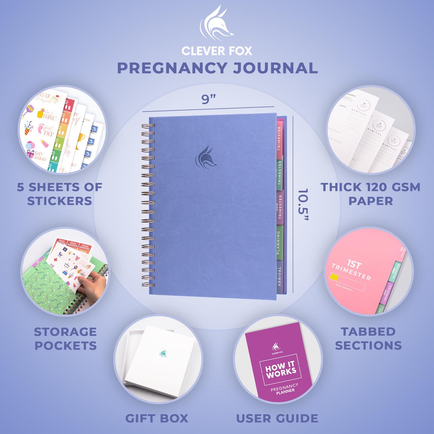 Clever Fox Pregnancy Journal & Memory Book - Pregnancy Planner & Notebook for Expecting Moms – Baby Keepsake, First Time Moms Gift (Lavender, 9" x 10.5")