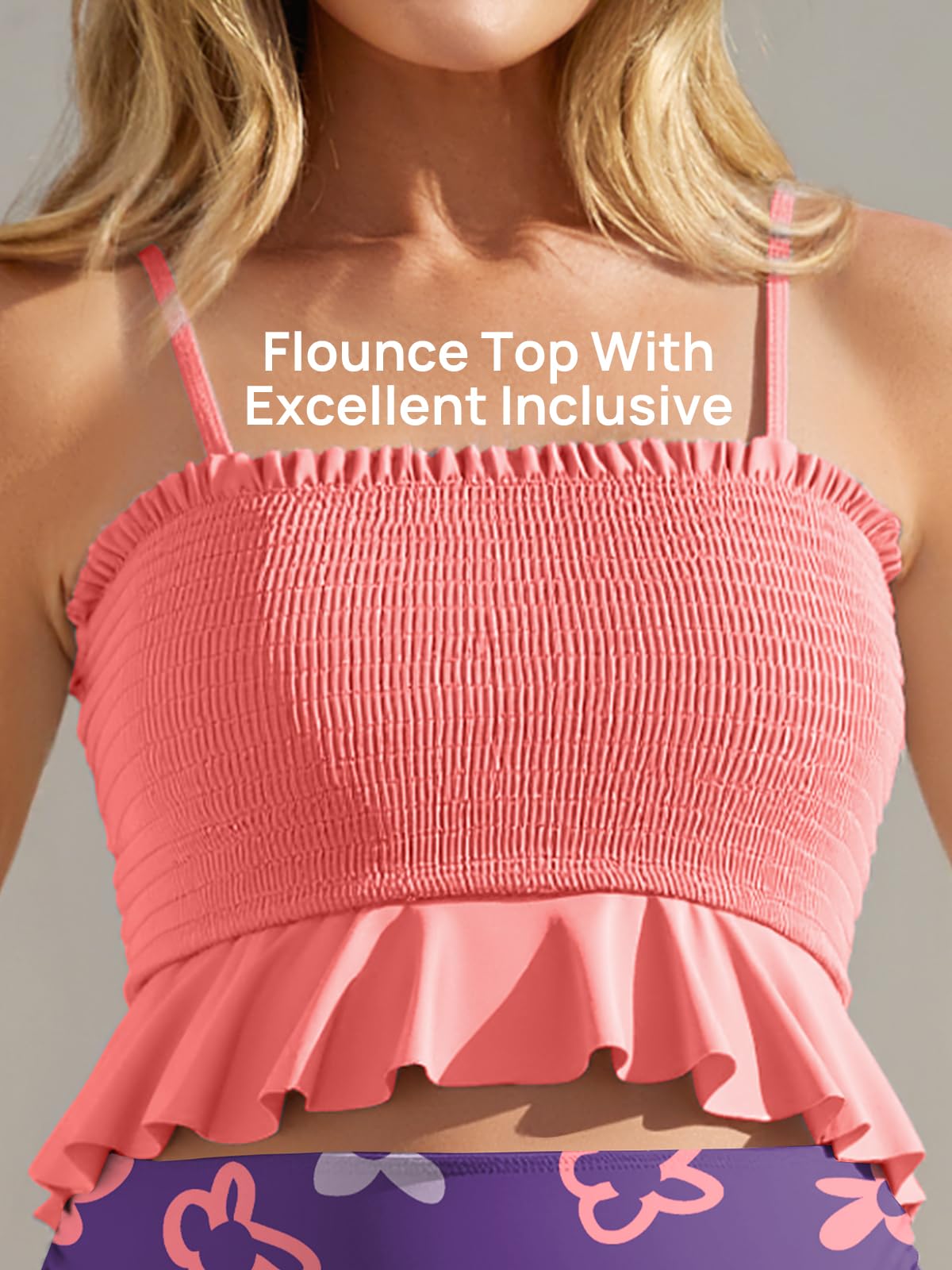 Summer Mae Maternity High Waist Swimsuit Ruffle Hem Bikini Bathing Suit Shirred Bandeau Two Piece Pregnancy Swimwear