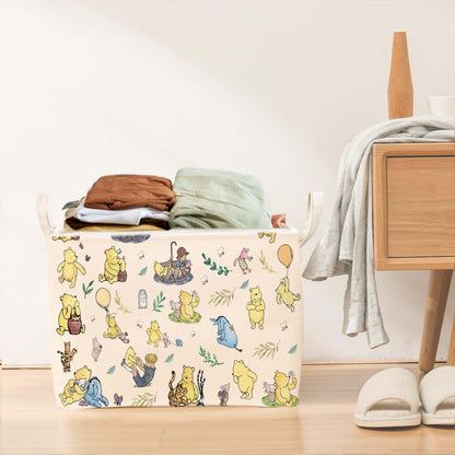 Winnie Nursery Decor, the Pooh Baby Stuff, Winnie Storage Nursery Basket, Large squarecanvas Laundry Hamper With A Waterproof PECoating, Foldable, Toys Bin, Baby Nursery HamperDecor, Star