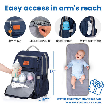 PILLANI Baby Diaper Bag Backpack - Baby Bag for Girls & Boys, Large Waterproof Toddler Diaper Backpack - Baby Shower Gifts & Registry Must Haves - Travel Diaper Bags with Changing Pad - Newborn Stuff