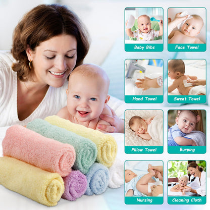 HOMEXCEL Baby Washcloths 24 Pack-Microfiber Coral Fleece Baby Bath Face Towel 7 x 9 Inch Extra Absorbent and Soft Burp Cloth and Wash Cloths for Newborn-Infants and Toddlers-Gentle On Sensitive Skin