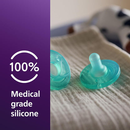 Philips Avent Soothie Baby Pacifiers - 100% Silicone Pacifiers for Babies 0-3 Months, One-Piece Design, BPA-Free, Extra Durable, Green, 4 Pack, Model SCF190/41