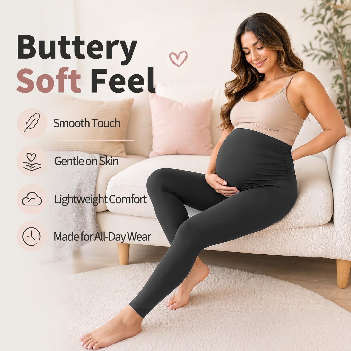 Hmuuo Women's Maternity Leggings Over The Belly Buttery Soft Pregnancy Yoga Pants Activewear Workout Leggings