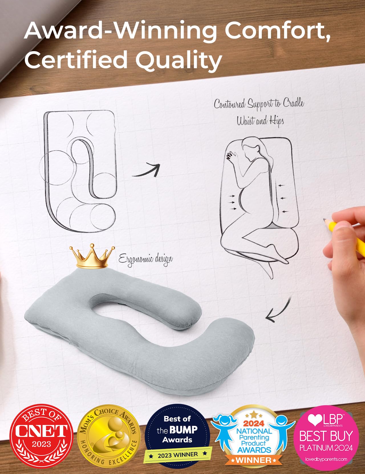 Momcozy Pregnancy Pillows for Sleeping, U Shaped Full Body Maternity Pillow with Removable Cover - Support for Back, Legs, Belly, HIPS for Pregnant Women, 57 Inch Pregnancy Pillow for Women, Grey