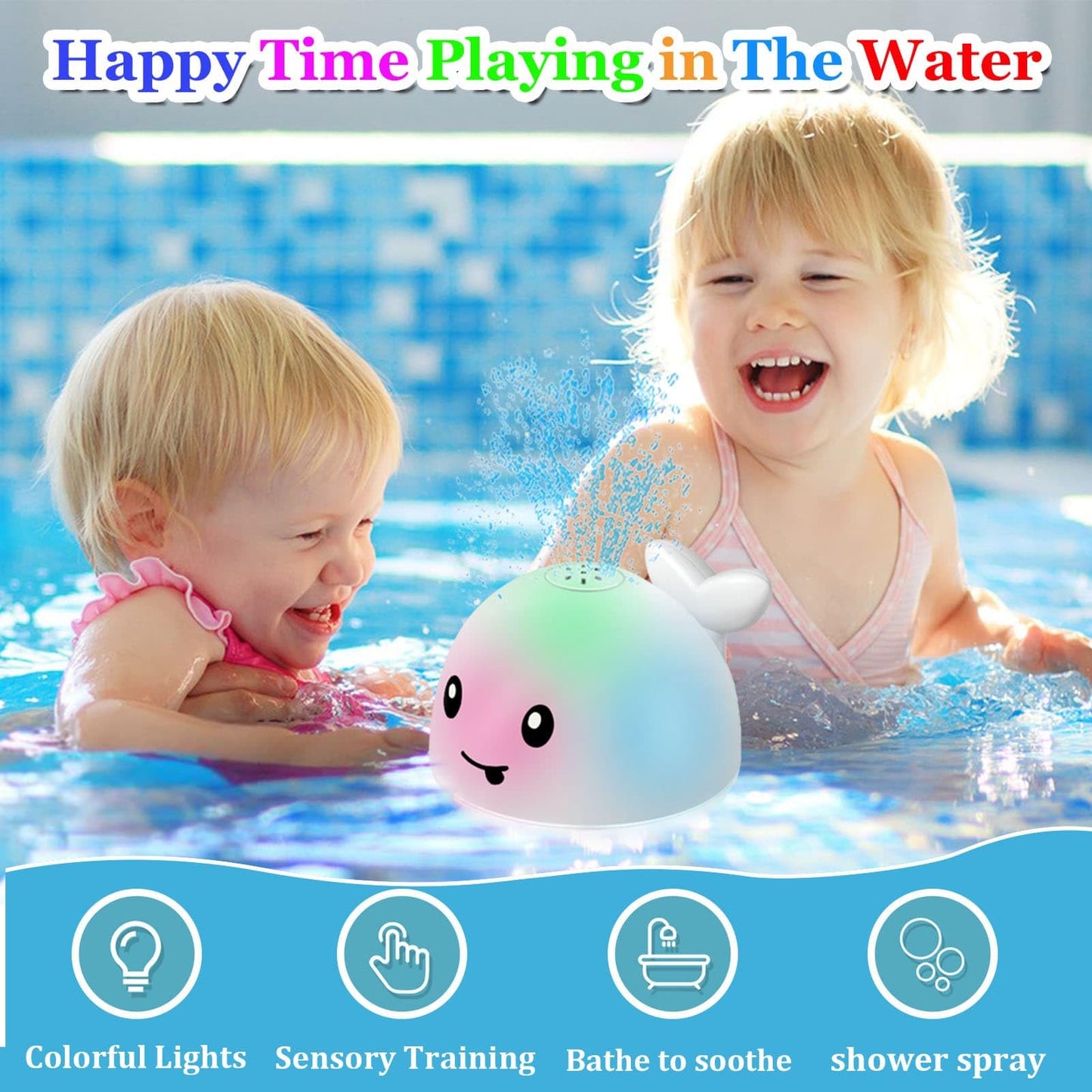 Toddla Whale Bath Toy Sprinkler - Water Pool Toys for Toddlers 1-3, Light Up Floating Baby Bath Toys, Birthday Gift for 1 2 3 4 5 Year Old Boys Girls,, Water Sensory Toys for Kids