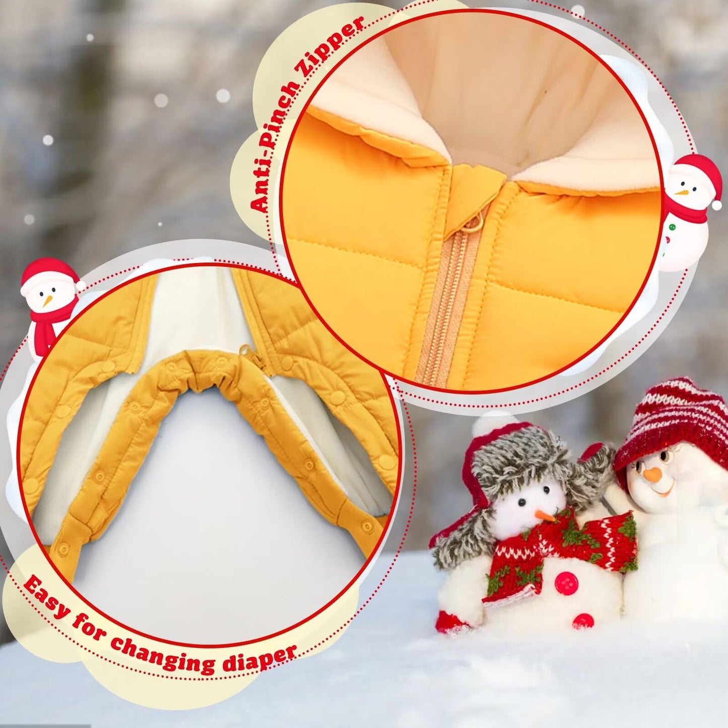 BYFRI Baby Boys Girls Snowsuit Newborn Cozy Winter Coat Infant Bear Hooded Jumpsuit Toddler Snow Outfit for 0-24 Months
