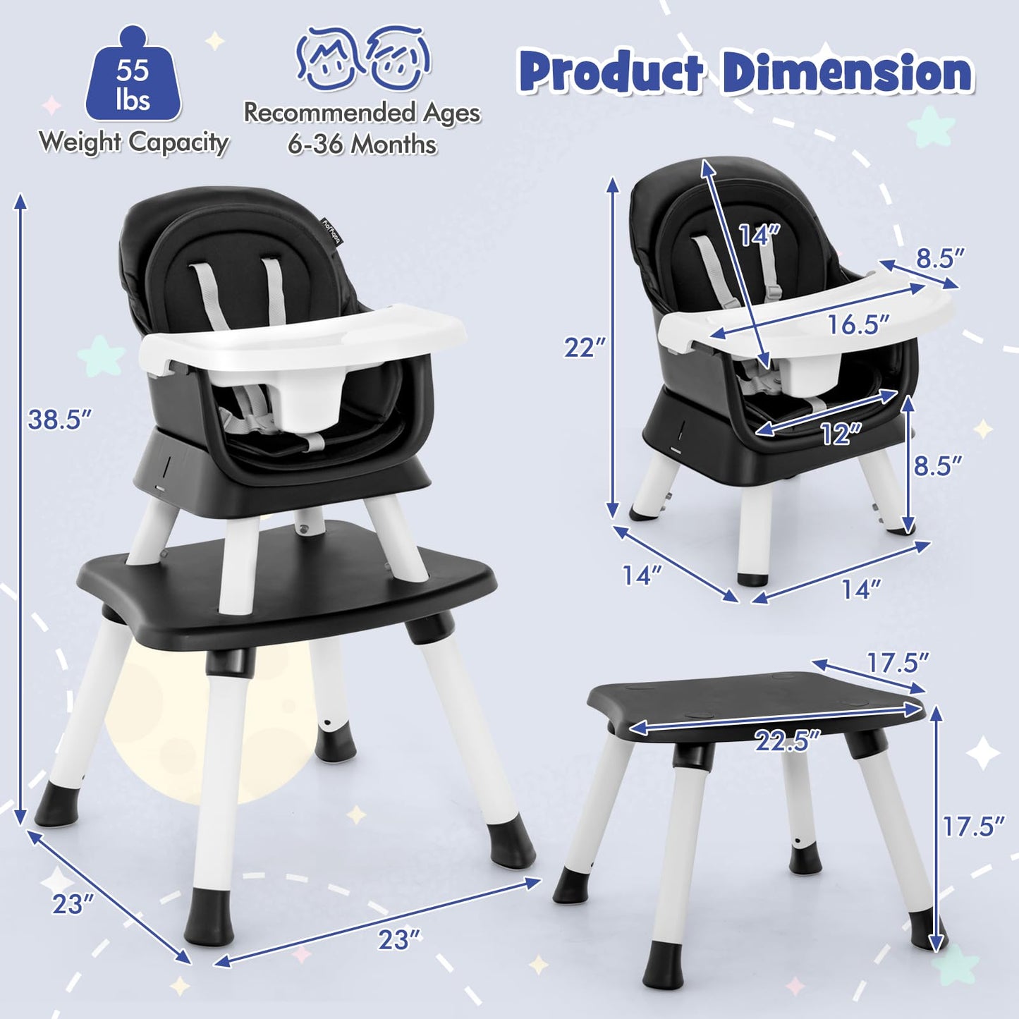 HONEY JOY 8 in 1 Baby High Chair, Convertible Highchair for Babies and Toddlers/Table and Chair Set/Building Block Table/Booster Seat/Stool/Toddler Chair with Safety Harness (Wave Gray)