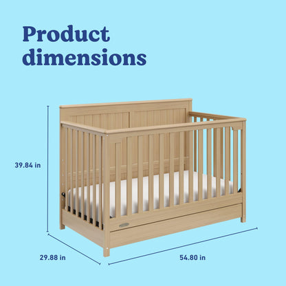 Graco Hadley 5-in-1 Convertible Crib & Changer – GREENGUARD Gold Certified, Fits Standard Crib Mattress, Converts to Toddler Bed and Full Bed, 4 Adjustable Mattress Heights (Pebble Gray)