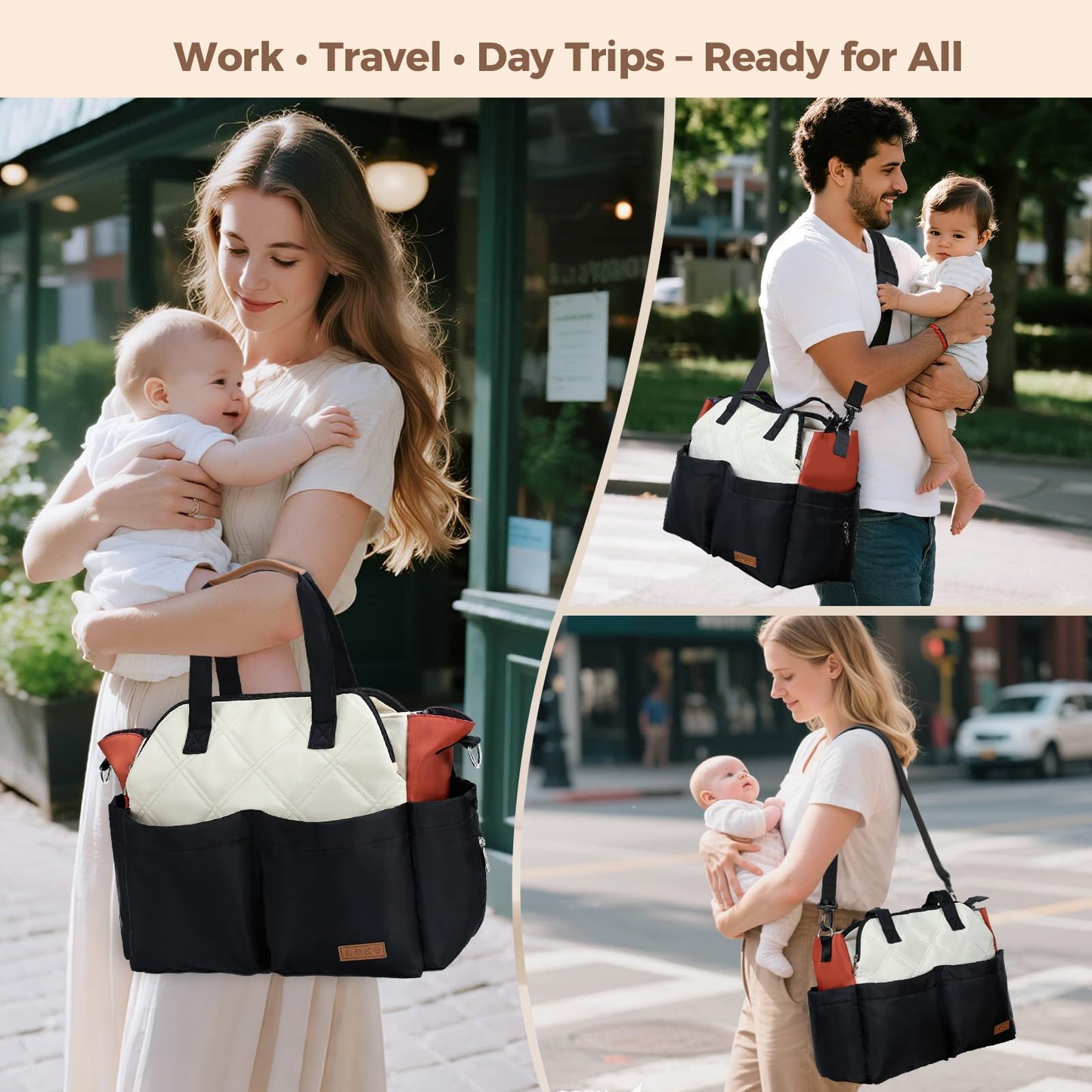 Lekebaby Diaper Bag Tote, 17 Pockets Large Travel Diaper Tote Waterproof with Portable Changing Pad, Mom Crossbody Hospital Bag for Labor Delivery, Baby Essentials for Newborn Gifts, Grey