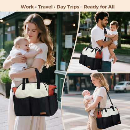 Lekebaby Diaper Bag Tote, 17 Pockets Large Travel Diaper Tote Waterproof with Portable Changing Pad, Mom Crossbody Hospital Bag for Labor Delivery, Baby Essentials for Newborn Gifts, Grey