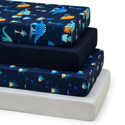 david's kids 3 Pack Fitted Crib Sheets, Ultra Soft Breathable Comfortable Baby Sheet Set for Boys Girls Neutral, 28x52 Inch Fits Standard Crib and Toddler Mattresses, Dinosaur