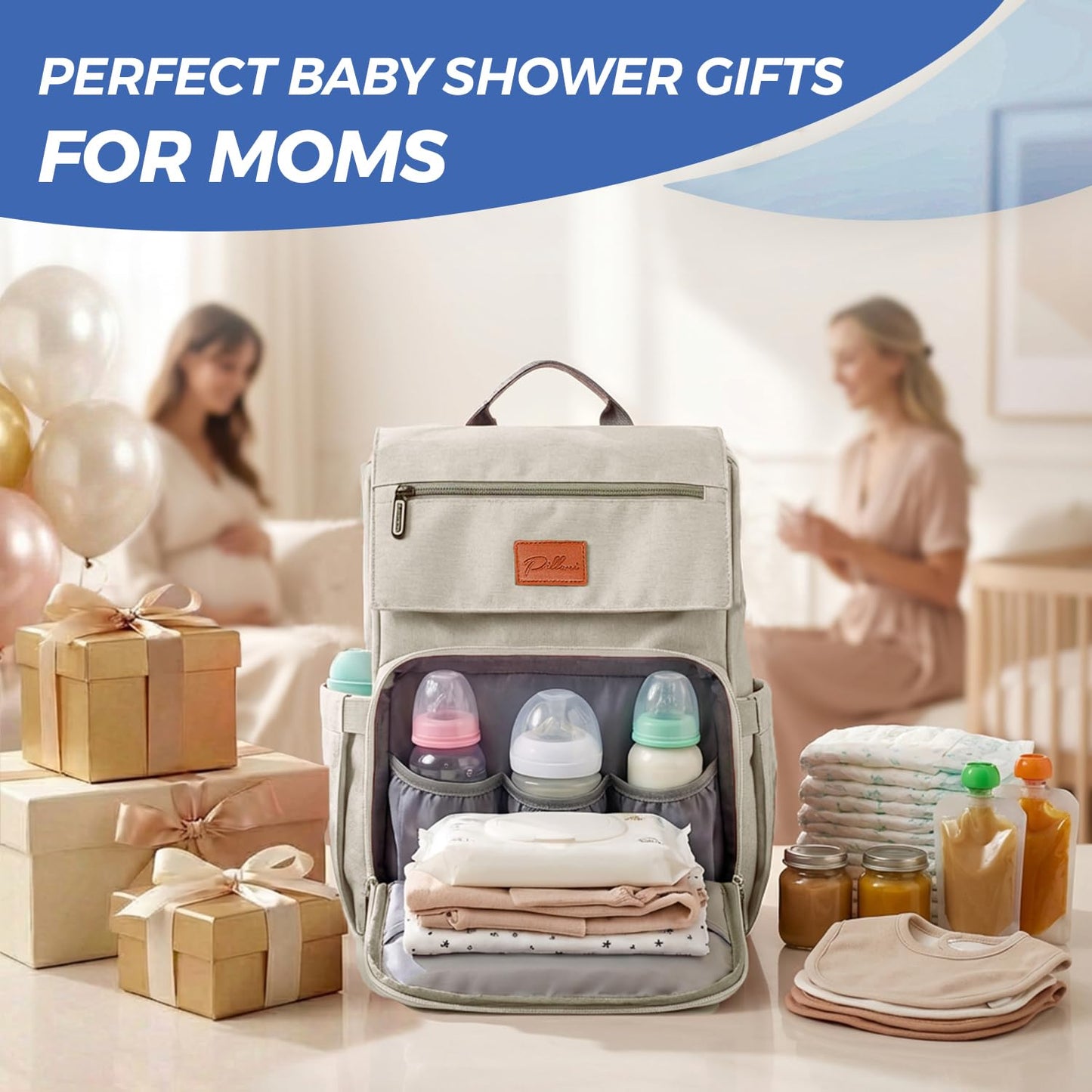 PILLANI Baby Diaper Bag Backpack - Baby Bag for Girls & Boys, Large Waterproof Toddler Diaper Backpack - Baby Shower Gifts & Registry Must Haves - Travel Diaper Bags with Changing Pad - Newborn Stuff