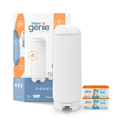 Diaper Genie Signature Gift Set | Includes Easy Roll Refill with 48 Bags | Holds Up to 2256 Newborn Diapers, Plastic