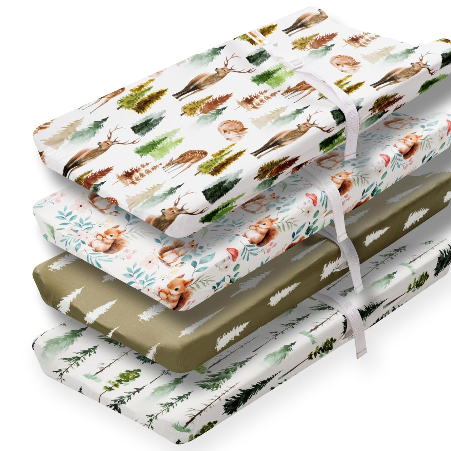 4 Pack Changing Pad Covers Woodland Forest Animals Wood Neutral Unisex Fitted Baby Changing Pad Cover Set for Baby Boys or Girls