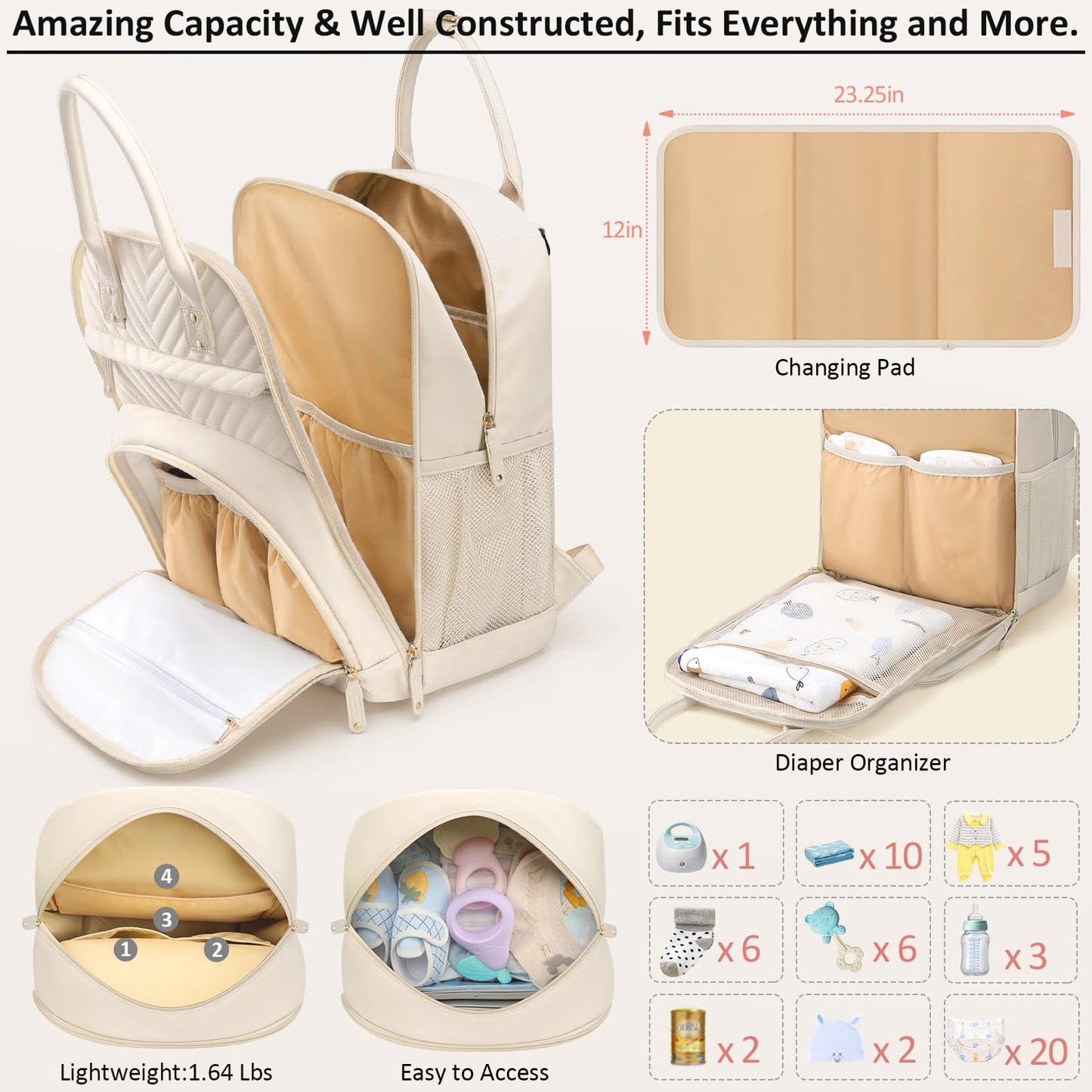 Tenot Diaper Bag Backpack for Women Large Capacity with Insulated Pockets Multifunctional Diaper Bags For Baby Girl Boy Waterproof Baby Bags For Mama Maternity Travel Bag Black