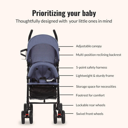 Dream On Me Vista Moonwalk Baby Stroller, Lightweight Travel Umbrella Stroller with Compact Fold, Smooth Ride Wheels, Multi-Position Recline, Spacious Storage Basket with Cup Holder, Light Gray