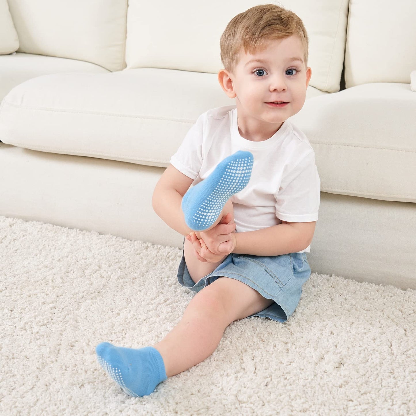 Zaples Baby Non Slip Grip Ankle Socks with Non Skid Soles for Infants Toddlers Kids Boys Girls