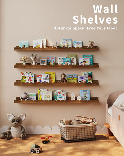 Shario Nursery Book Shelves, 4-Pack White Floating Shelves for Wall Kids, Scalloped Shelves, Wall Book Shelves for Bedroom Kids, Toddler Room, Baby Room, Nursery Decor