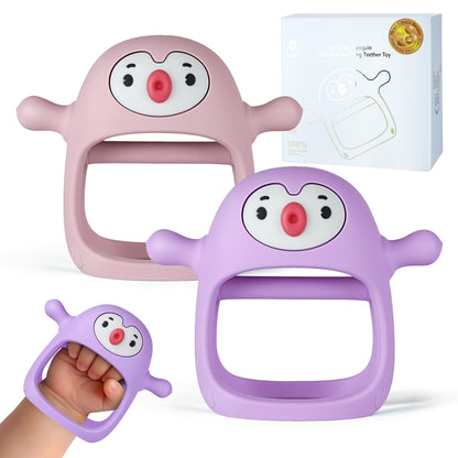 Smily Mia Penguin Teethers, Silicone TeethingToys for Babies 0-6Months, Baby Teethers for 3-6Months, Hand Teether for Infants, Teething/Teether Pacifiers for Infants, Light Purple