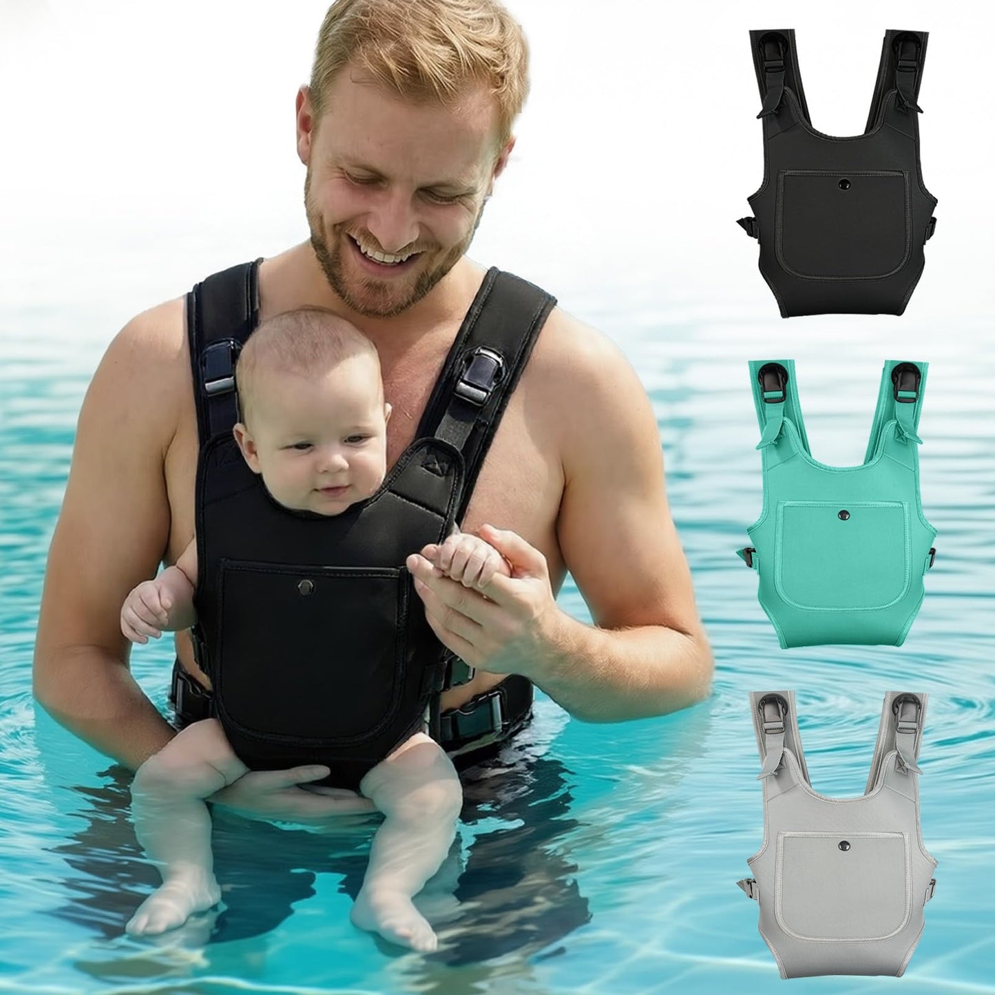 Neoprene Water Baby Carrier Newborn to Toddler, Ergonomic Waterproof Infant Chest Holder with Adjustable Straps, Breathable & Lightweight Baby Wearing Gear for Summer Pool Swimming & Beach