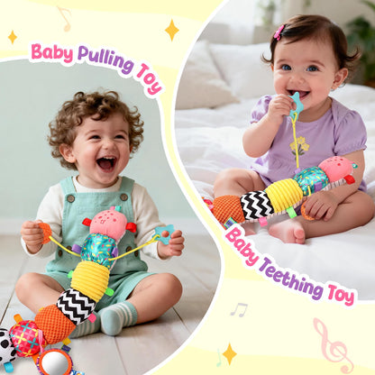 Baby Sensory Toys for 0-6 6-12 Months, Musical Stuffed Caterpillar Animal Toys for Infant 3 6 9 12 18 Months, Tummy Time Toys with Mirror Rattle Crinkle for Newborn Boys Girls Shower Gifts