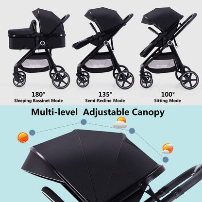 Lortsybab 2-in-1 Baby Stroller - Folding Infant Newborn Pram Stroller with Reversible Seat - Toddler Strollers for 0-36 Months Old Babies (Beige)