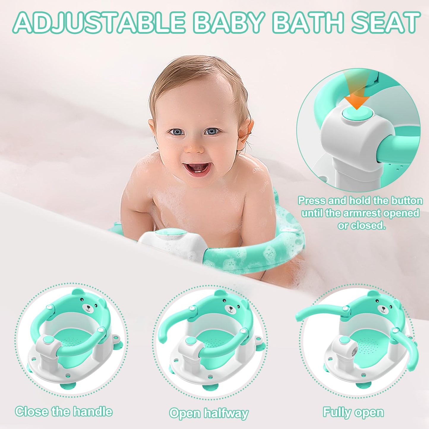 Baby Bath Seat for Babies 6 Months & up, Non-Slip Toddler Bath Seats for Babies Sitting Up, Safe Infant & Newborn Bathtub Chair with 4 Suction Cups & Soft Cushion for Shower,Blue