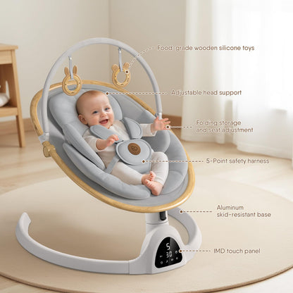 Baby Swings for Infants, Fasonbaby Bluetooth Infant Swing with Music Speaker with 3 Seat Positions, 5 Speeds and Remote Control - Portable Baby Swing for Indoor and Outdoor (Black)
