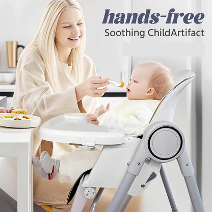5 in 1 Convertible Baby High Chair Foldable, Baby Swing for Infants to Toddler,Portable Baby Feeding Chair, High Chairs for Babies and Toddlers, Silla de Comer para Bebe(White)