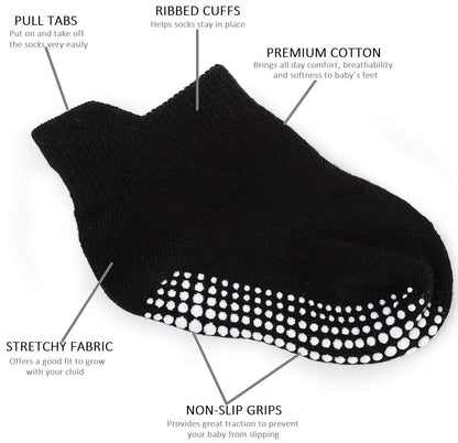 Zaples Baby Non Slip Grip Ankle Socks with Non Skid Soles for Infants Toddlers Kids Boys Girls