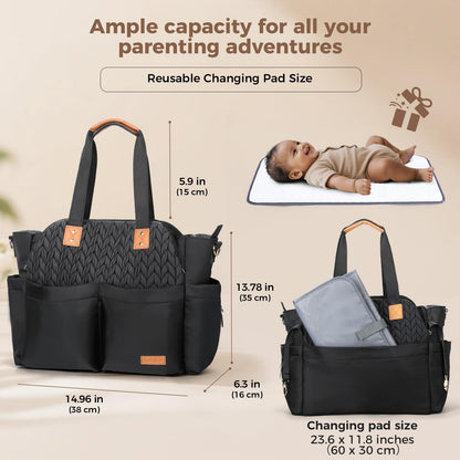 Lekebaby Diaper Bag Tote, 17 Pockets Large Travel Diaper Tote Waterproof with Portable Changing Pad, Mom Crossbody Hospital Bag for Labor Delivery, Baby Essentials for Newborn Gifts, Grey